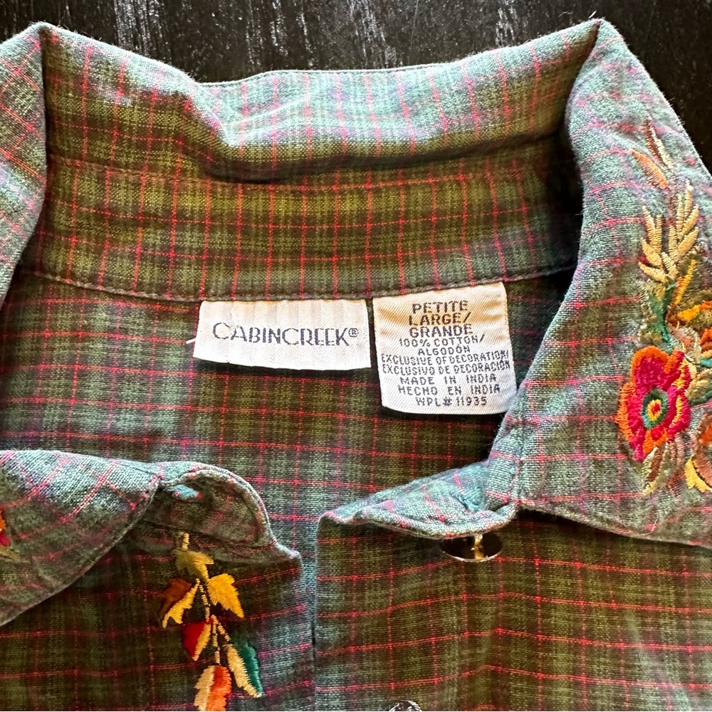 Vintage Cabin Creek Large Embroidered Fall Button Down Green Old money Shirt